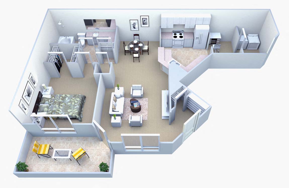 Floor plan for 1 bed, 1 bath, 1065 sqft